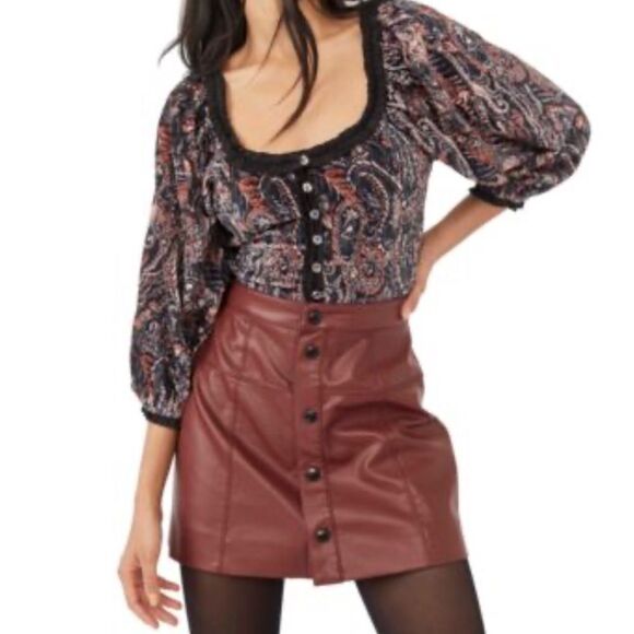 Free People Dare Me Velvet Blouse In Black Combo size XS - Picture 1 of 9